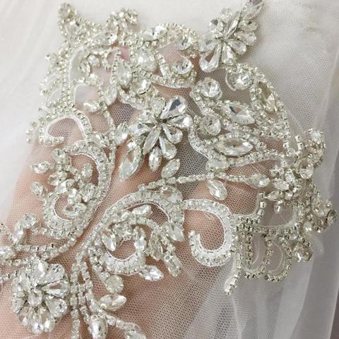 Apliques de cristal con diamantes de imitación, collar de encaje con cuentas cristalina de tul con espalda de encaje para vestidos de boda, cinturón de novia para cubrir 15x20 ► Foto 1/6