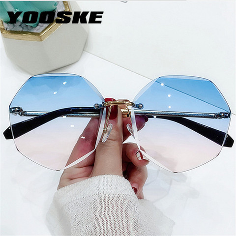 YOOSKE-gafas de sol sin montura para mujer, anteojos de sol femeninos de diseño a la moda, de aleación Vintage, de diseñador clásico, con UV400 ► Foto 1/6