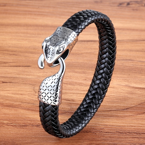 Pulsera de cuero trenzado de varias capas para hombre, brazalete de acero inoxidable hecho a mano, 2022 ► Foto 1/4