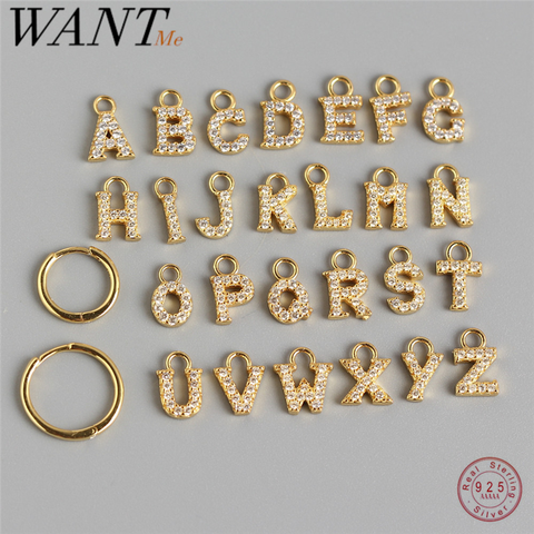 WANTME plata de ley 925 auténtica inicial pendientes con pasador en forma de letra para las mujeres alfabeto colgante pendientes joyería coreana ► Foto 1/6