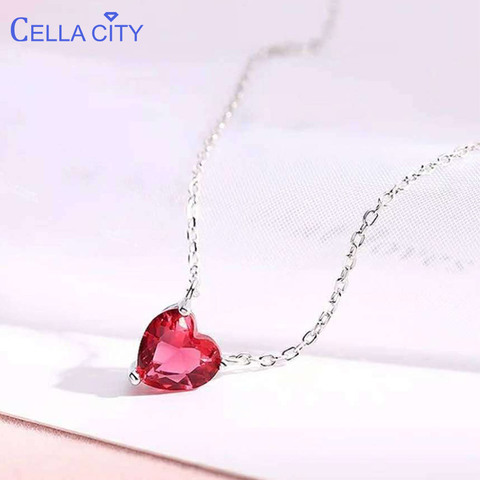 Cellacity-collar de plata de ley 925 para mujer, con forma de corazón, rubí, gemas, plata, regalo de boda, joyería fina al por mayor ► Foto 1/6