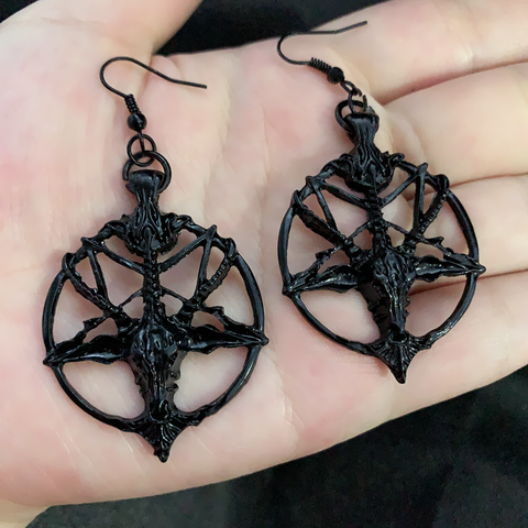 Pendientes con colgante de cabeza de cabra y calavera para mujer, aretes con pentagrama Retro, joyería gótica de bruja ► Foto 1/5