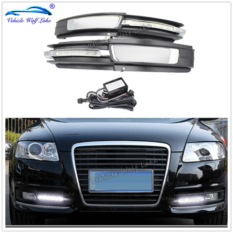 2 piezas del coche LED DRL para Audi A6 C6 2009 de 2010, 2011 de niebla de la lámpara de rejilla con LED DRL día luces para correr con cable de arnés ► Foto 1/6