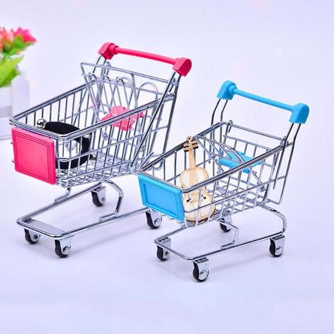 Carrito de mano para supermercado, Mini carrito de compras, decoración creativa de Metal, juguete de almacenamiento para niños, Compras para juguetes para el hogar ► Foto 1/6