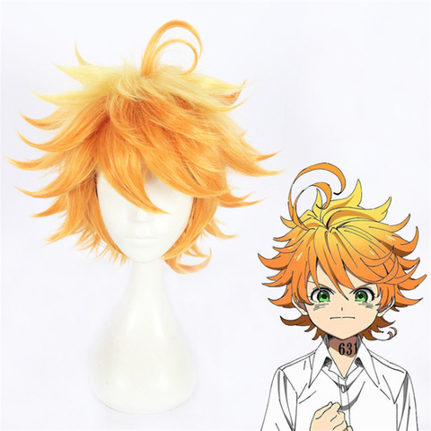 Emma peluca corta de gradiente amarillo oscuro peluca Anime el prometido nunca jamás Cosplay cabello Cosplay sintético Peluca de 40cm ► Foto 1/6