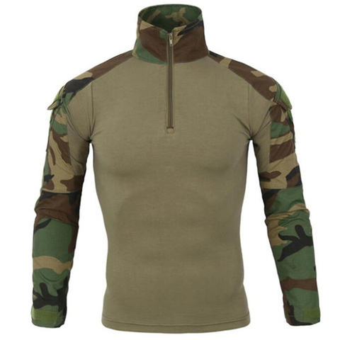 Camisa de combate de algodón para hombre, uniforme militar, camiseta de  camuflaje de manga larga