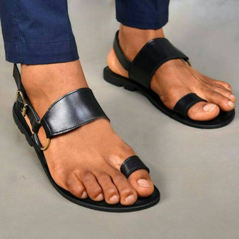 Sandalias de los hombres Vintage anillo del dedo del pie de cuero de la PU zapatos planos para hombres Cómodo viaje playa zapatillas 2022 verano gran tamaño 38-48 ► Foto 1/4