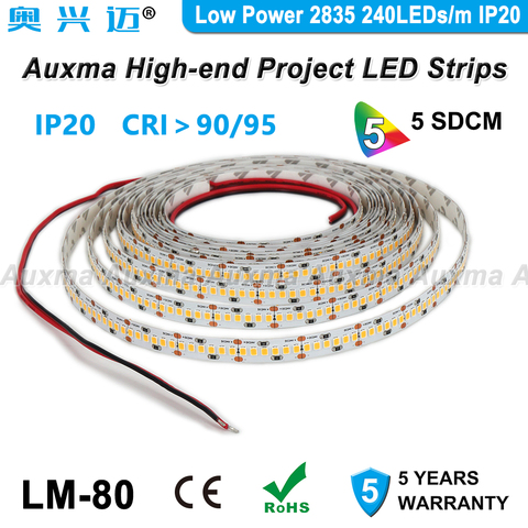 Tira LED de baja potencia 2835, 240LEDs/m,CRI95 CRI90,IP20, 19,2 W/m,PCB ancho 10mm, una hilera, 1200LED/carrete, no impermeable, para hotel ► Foto 1/6