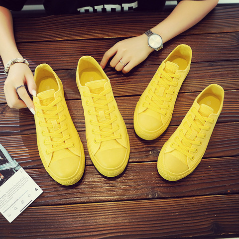 Las mujeres zapatillas de deporte de color Amarillo Blanco zapatos de lona zapatos Low Top de encaje tacón plano de buena calidad mujer zapatillas negras estilo Simple 35-40 ► Foto 1/1