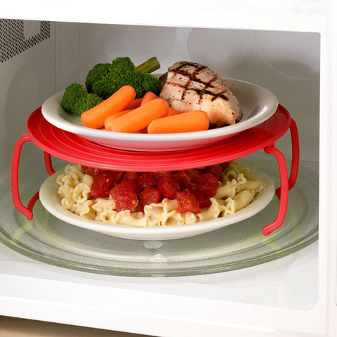 Soporte de plástico multifunción para microondas, estante de platos de cocina, tapa de apilador de plástico y estante de accesorios de cocina, 3 colores ► Foto 1/6