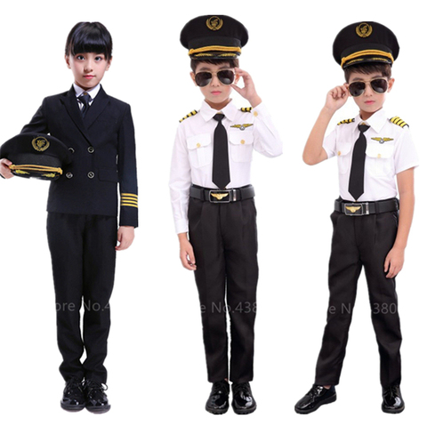Los niños de la Fuerza Aérea para niños Airplan piloto capitán uniforme de Halloween Disfraces Cosplay de Carnaval asistente de vuelo ropa de lujo ► Foto 1/6