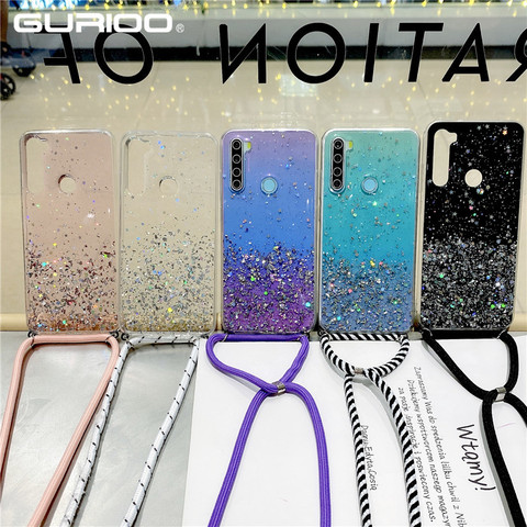 Funda con correa para Xiaomi Redmi Note 9S 9 Pro Max 8T 8 7 6 5 Pro 4 7A 8A 9A 9C Mi 10 T Poco X3 NFC, funda con cordón brillante ► Foto 1/6