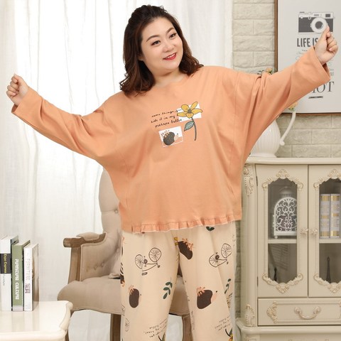 Tallas grandes 135kg 5XL Corea bonitos conjuntos de pijamas para mujeres casual 100% algodón mujeres ropa de dormir de manga larga pijamas de invierno busto 152CM ► Foto 1/6