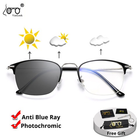 Gafas de sol cuadradas con cambio de Color para hombre y mujer, anteojos de sol unisex con estilo, con marco de Metal óptico, luz azul, UV ► Foto 1/6