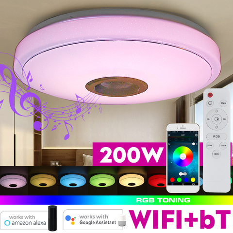 Luces de techo LED RGB modernas de 200W iluminación del hogar, WiFi, aplicación bluetooth, música, lámpara de dormitorio, lámpara de techo inteligente + Control remoto ► Foto 1/6
