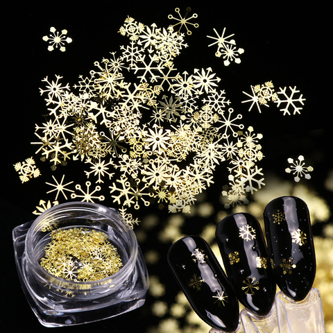Copo de nieve dorado para decoración de uñas, mezcla de 90 Uds., para manicura, Navidad, purpurina, lentejuelas, escamas, joyería 3D, accesorios para uñas, GL889 ► Foto 1/6