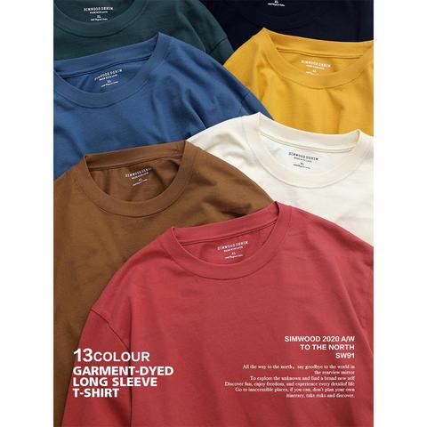 SIMWOOD 2022 otoño nuevas camisetas de hombre de manga larga color sólido 100% algodón o-cuello tops de talla grande de alta calidad camiseta SJ150278 ► Foto 1/6