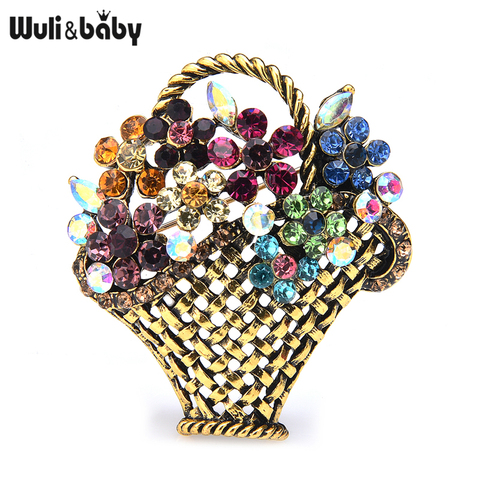 Wuli y Rhinestone flor broches de cesta las mujeres belleza brillante flor Fiesta de bodas Causal broche regalos ► Foto 1/3