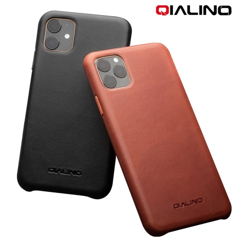 QIALINO-Funda de cuero genuino a prueba de golpes para iPhone, funda de teléfono a prueba de golpes para iPhone 11 12 Pro XR X XS Max mini 7 8 Plus SE2, cubierta trasera Ultra fina ► Foto 1/6