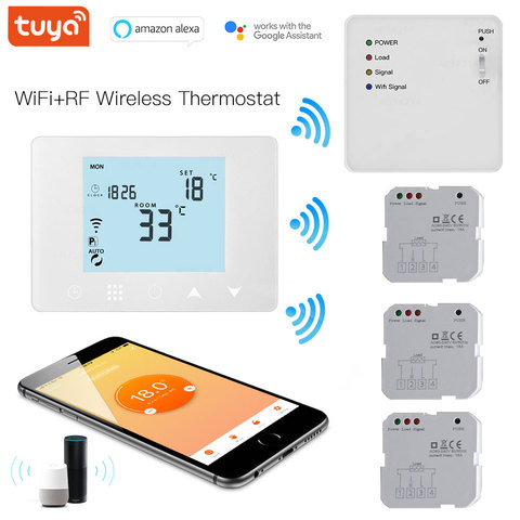 Controlador de temperatura Digital para calefacción de agua, termostato de radiador compatible con Alexa, receptor múltiple inalámbrico WiFi y RF, TUYA ► Foto 1/6