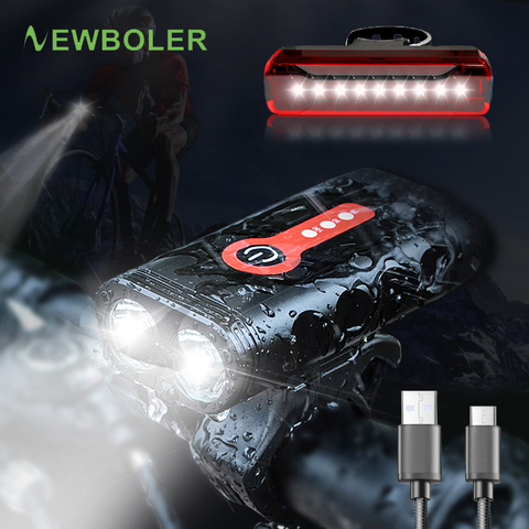 NEWBOLER-juego de luces superbrillantes para bicicleta, XML-L2 con luz trasera recargable vía USB, batería de 18650, luz delantera de ciclismo ► Foto 1/5