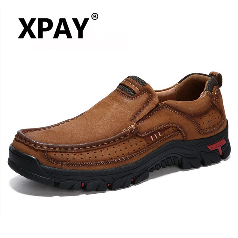 XPAY nuevos mocasines de cuero genuino de los hombres zapatos zapatillas de deporte de alta calidad hombres casuales zapatos de hombre calzado zapatos de barco tamaño 38-48 ► Foto 1/6