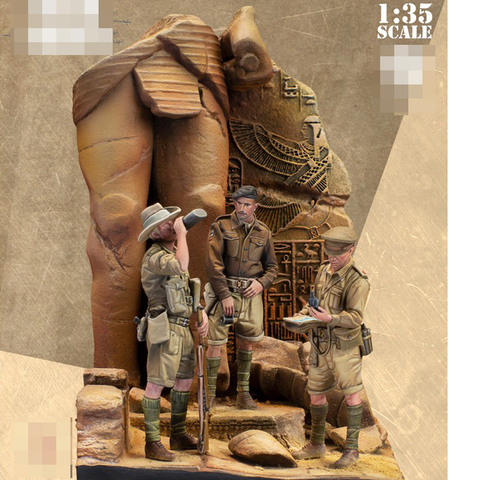 Figura de soldado GK de resina, modelo de 1/35, ratas del desierto, tres personas, incluye base temática militar de la Segunda Guerra Mundial, sin montar y kit sin pintar ► Foto 1/6