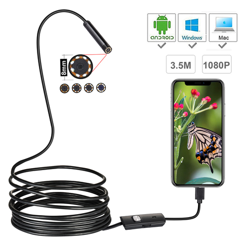 1080 p Full HD Mini cámara de endoscopio Android IP67 1920*1080 1 m 2 M 3,5 m 5 M USB cámara de vídeo de inspección serpiente tubo boroscopio ► Foto 1/6
