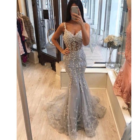 Vestidos para graduación sin mangas de sirena de encaje africano para mujer, Sexy, transparente, brillante, Vestidos de fiesta de noche, hecho a medida ► Foto 1/5