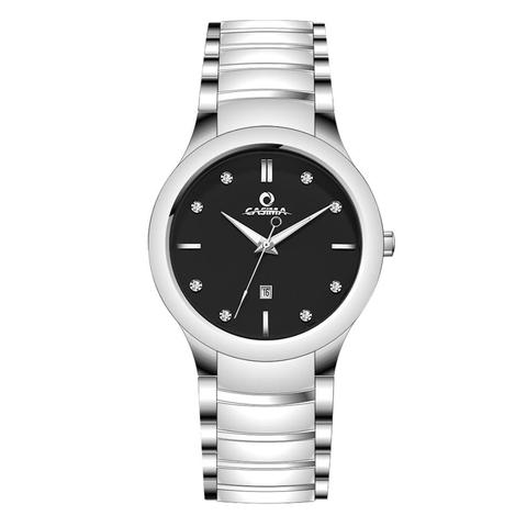 Nueva llegada Simple Casual reloj de los hombres de negro y blanco de cerámica de cuarzo de los hombres reloj con calendario impermeable hombre muñeca Watches6003G ► Foto 1/5