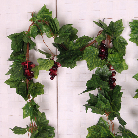 Guirnalda de hiedra Artificial con hojas y flores, decoración de plantas, vid con uvas ► Foto 1/6