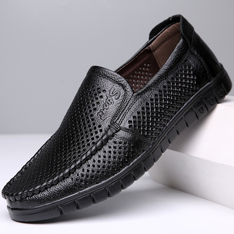 Zapatos formales de moda para hombre, zapatos de vestir de oficina transpirables con encaje punzón, sandalias de cuero casuales genuinos Oxfords yu89 ► Foto 1/5