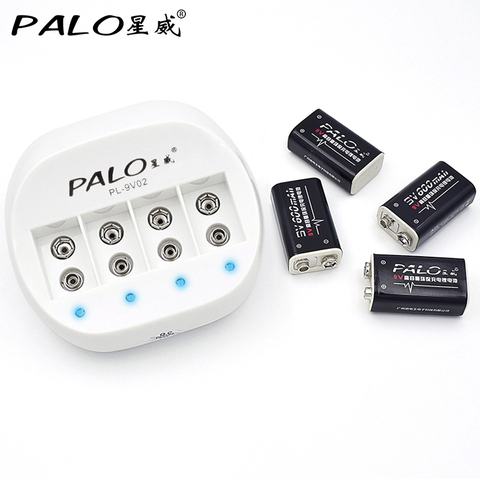 Cargador de batería Original de PALO 9 V para batería recargable de iones de litio 6F22 9 V + 4 piezas 9 V baterías de iones de litio de 600 mAh ► Foto 1/6