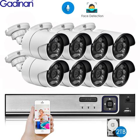 Gadinan-Kit de NVR POE H.265 de 8 canales, 5MP, sistema de seguridad con detección facial, CCTV, Audio, Ia 5MP cámara IP, para exteriores, P2P, juego de videovigilancia ► Foto 1/6