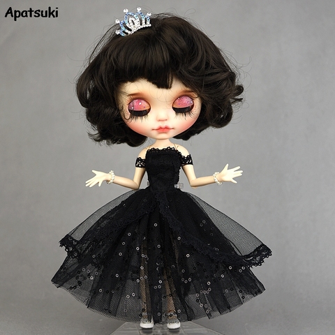 Vestido negro de princesa para muñecas Blythe, vestido de fiesta de noche de Año Nuevo para muñecas BJD, sin hombros, trajes, accesorios de ropa ► Foto 1/5