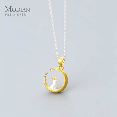 Modian Color oro media luna conejo lindo de Plata de Ley 925 colgante para las mujeres collar de cadena enlace Original regalo para niñas, joyería ► Foto 1/5