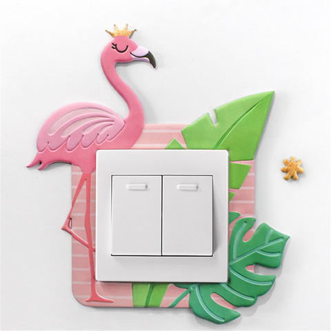 Animal Flamingo funda de dibujos para habitación decoración 3D Pared de silicona en el interruptor de luz luminosa interruptor de salida de etiqueta de la pared ► Foto 1/6