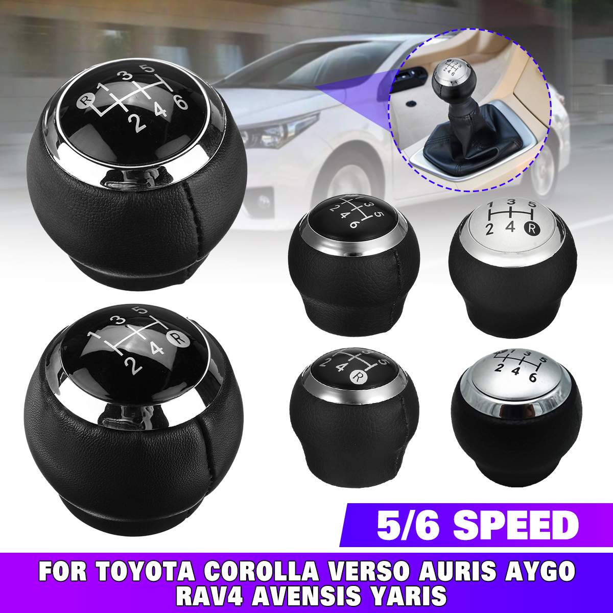 Perilla de palanca de cambios de coche, palanca de cambios, palanca de cambios, pelota balonmano, palo para Toyota Corolla RAV4 Avensis Yaris Verso Auris Aygo, 5/6 ► Foto 1/6