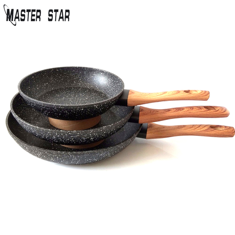 Sartén antiadherente para Master Star, olla de revestimiento de granito negro, mango de madera, utensilios de Cocina de Inducción de tortitas de mármol, Juego de 20/24/28cm ► Foto 1/6