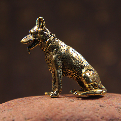 Figuras de la suerte del perro de la suerte para decoración del hogar, pequeños adornos, pequeño cachorro, bronce chino, Mini figuras de cobre, Lobo, té, mascotas ► Foto 1/6