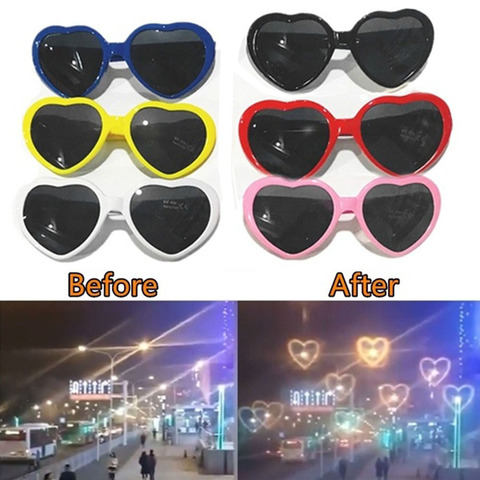 Gafas de sol con forma de corazón para mujer, lentes con efectos en forma de corazón, cambia a forma de corazón por la noche, gafas de difracción, 1 unidad ► Foto 1/6