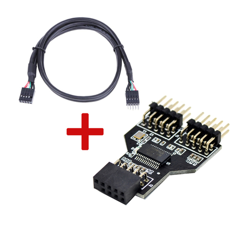 Conector USB de 9 pines hembra 1 a 2 macho conector USB 2,0 de escritorio adaptador de 9 pines a 9 pines para RGB Splitter NZXT refrigeración por agua Bluetooth ► Foto 1/6