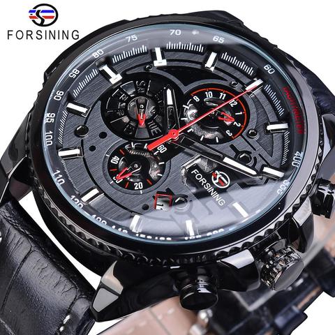 Forsining-Reloj de pulsera automático deportivo para hombre, negro completo, de lujo, transparente, con calendario, pantalla, mecánico, 2022 ► Foto 1/6