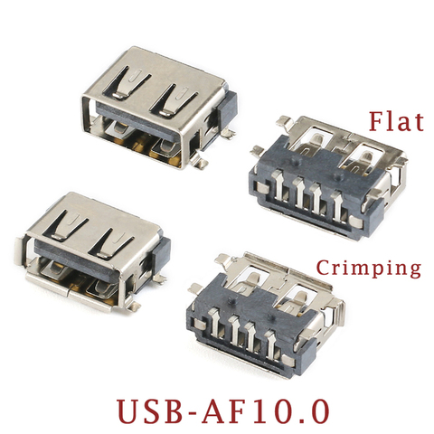 10 unids/lote SMD USB tipo A hembra jack 4PIN AF 10,0 conector de montaje PCB conector negro borde plano DIY reparar piezas de juguete ► Foto 1/4