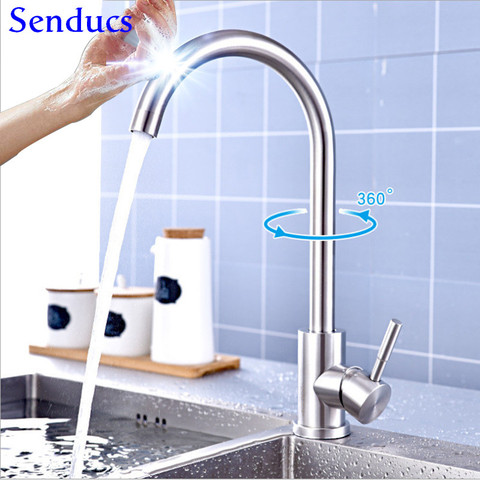 Senducs-grifo táctil de acero inoxidable con Sensor cepillado, mezclador de cocina inteligente sensible al tacto, automático ► Foto 1/6