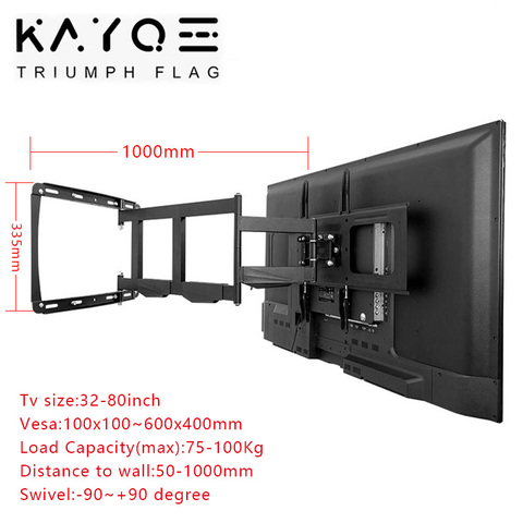 Soporte de montaje en pared para TV de 32-80 pulgadas, marco de movimiento completo, giratorio, articulado, 4 brazos largos, máx. VESA, 600x400mm, carga de 100kg ► Foto 1/6