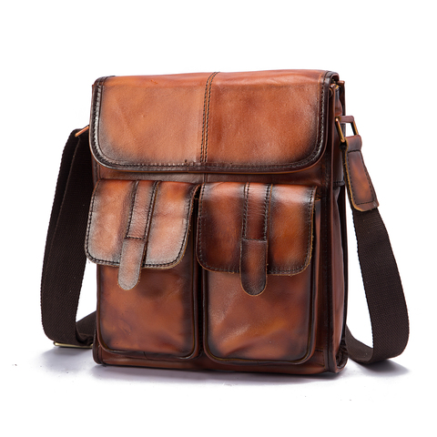 Bolso de una tira de cuero genuino para hombre, bolso cruzado de piel de vaca a la moda, con almohadilla de 10 