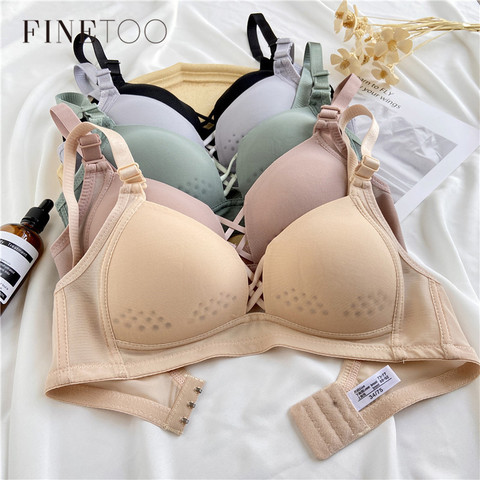 FINETOO-Sujetador sin aros ni costuras transpirable para mujer, lencería Sexy de realce Simple, de encaje cruzado con cierre frontal, ropa interior sin aros ► Foto 1/6