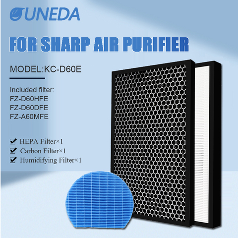 Para Sharp FZ-D60HFE FZ-D60DFE FZ-A60MFE purificador de aire piezas de repuesto HEPA y carbón activado y filtro de humidificación para KC-D60E ► Foto 1/5