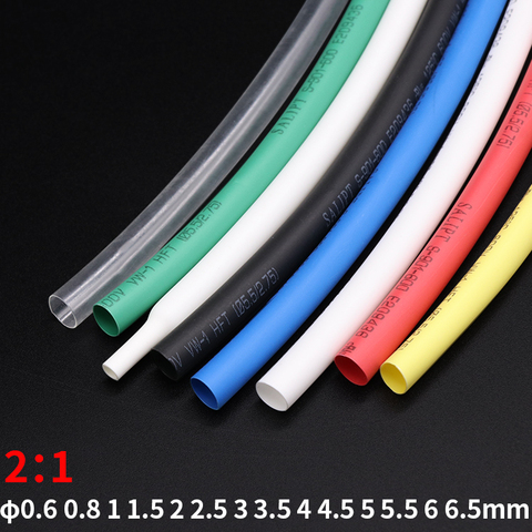 Tubo termorretráctil aislado de poliolefina, funda protectora de Cable, 2M de diámetro 0,6, 0,8mm, 1mm, 2mm, 3mm, 4mm, 5mm, 6mm, 6,5mm, relación 2:1 ► Foto 1/5